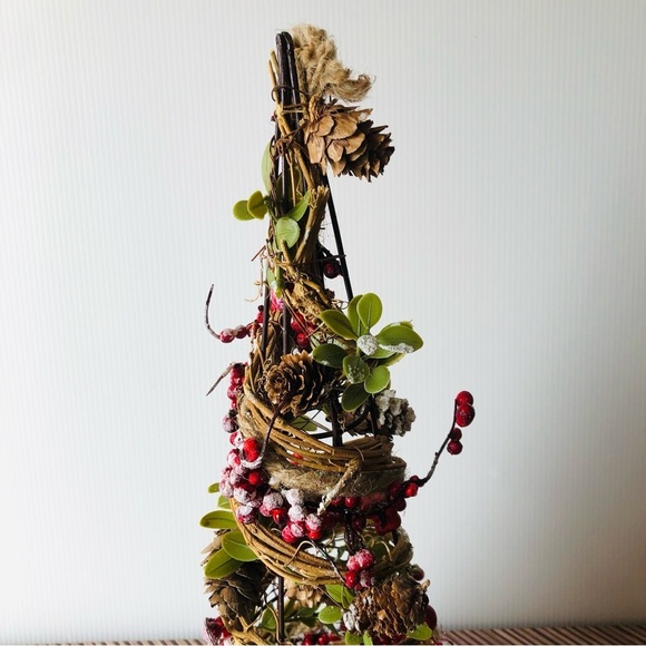 Hobby Lobby Christmas Cone Tree Primitive Rattan Frosted Berry and Pinecones - Picture 3 of 6